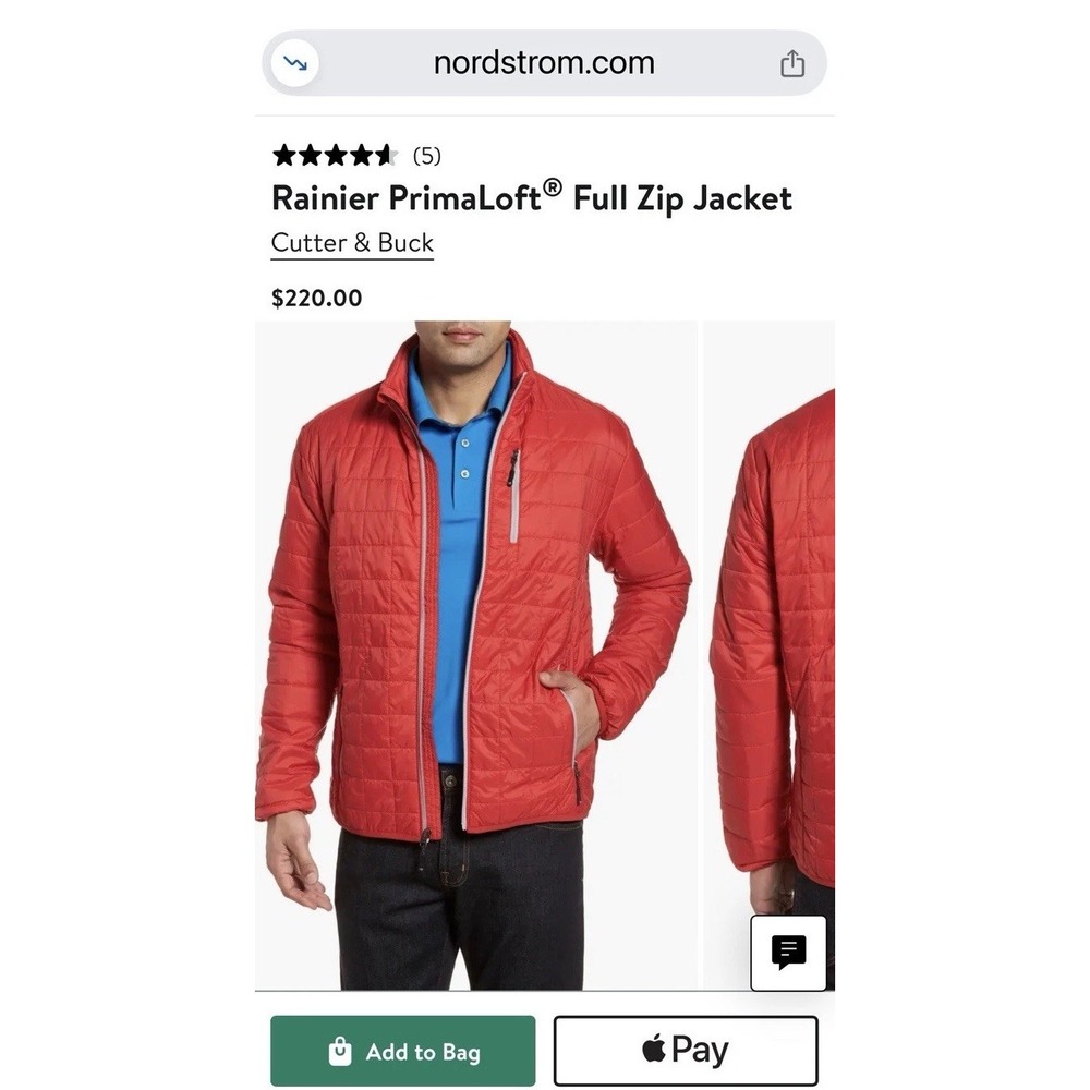 Cutter‎ and Buff Red Men's Puffer Jacket Weathertech Size Large Full Zip Pockets